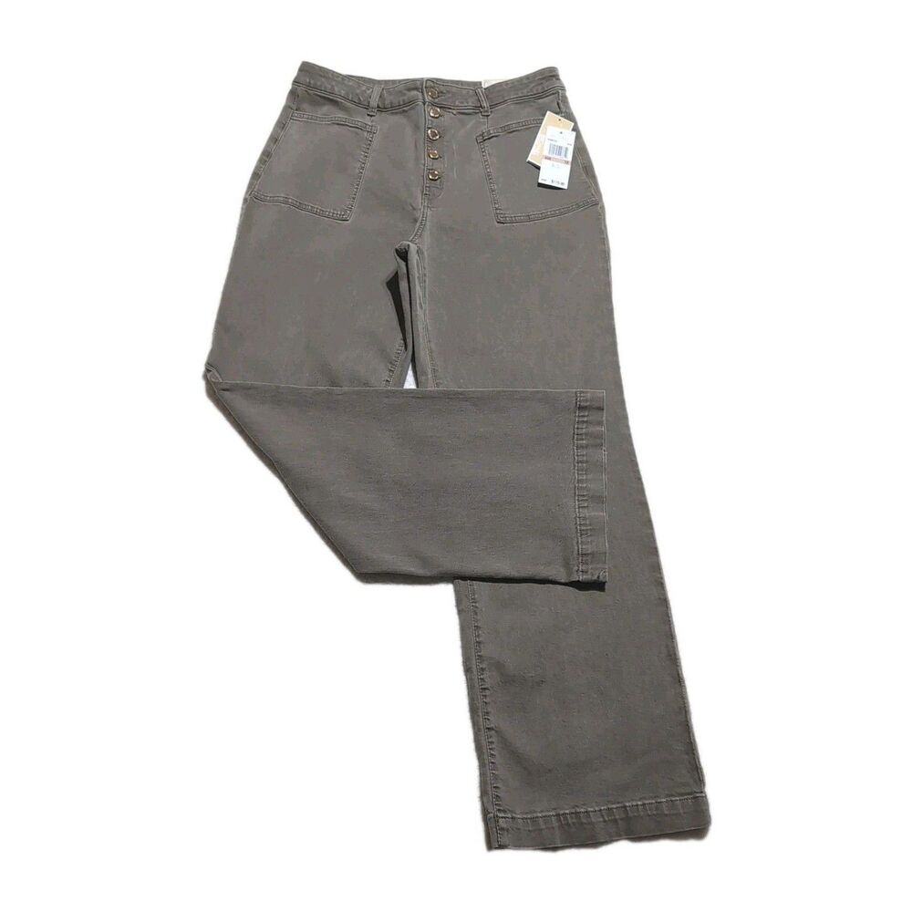 Michael Kors Selma Bootcut Jeans Womens 12 Olive Green High Rise Button Fly NWT